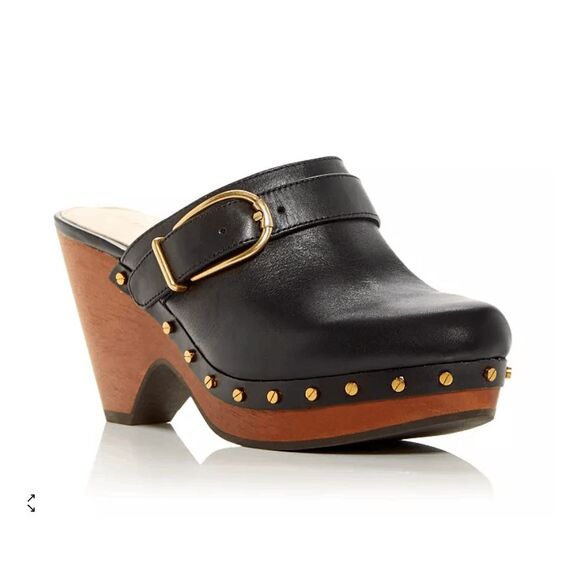 Veronica Beard Hendrix Buckled Clogs Black Leather Shoes, Sz 8, MSRP $395 - Picture 1 of 11